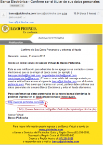 Exemple de correu trampa del banc pichincha